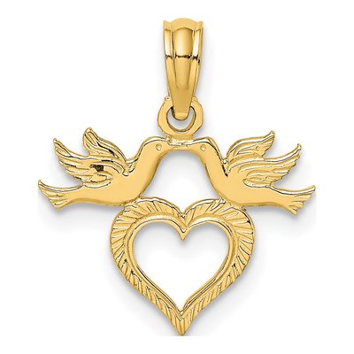 10K Yellow Gold Heart Love Birds Pendant