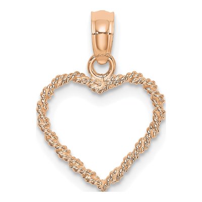 10K Rose Gold 3D Rope Heart Pendant