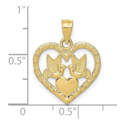 10K Yellow Gold Doves Heart Pendant – view 3