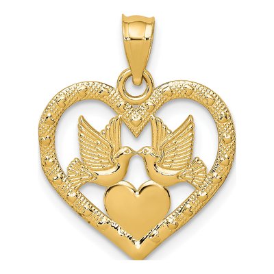 10K Yellow Gold Doves Heart Pendant