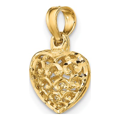 10K Yellow Gold Mini Puffed Filigree Heart Charm – view 5