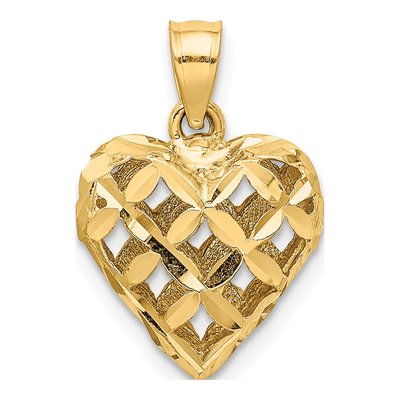 10K Yellow Gold Diamond-Cut Puffed Heart Charm – view 5
