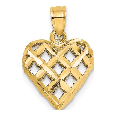 10K Yellow Gold Diamond-Cut Puffed Heart Charm
