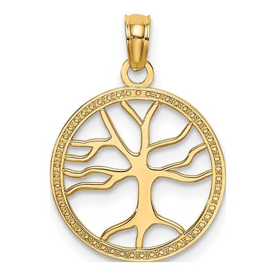10K Yellow Gold Tree of Life Round Frame Charm
