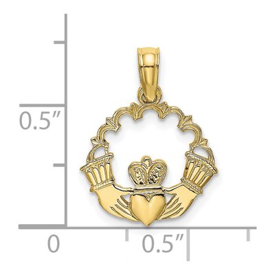 10K Yellow Gold Claddagh Scalloped Circle Charm – view 4