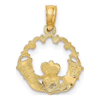10K Yellow Gold Claddagh Scalloped Circle Charm – view 5