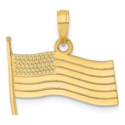 10K Yellow Gold American Flag Pendant