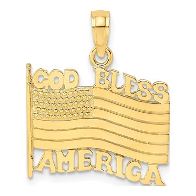 10K Yellow Gold GOD Bless America Flag Charm