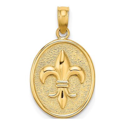 10K Yellow Gold Fleur de Lis Oval Disc Charm