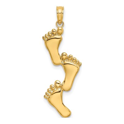 10K Yellow Gold Triple Feet Pendant