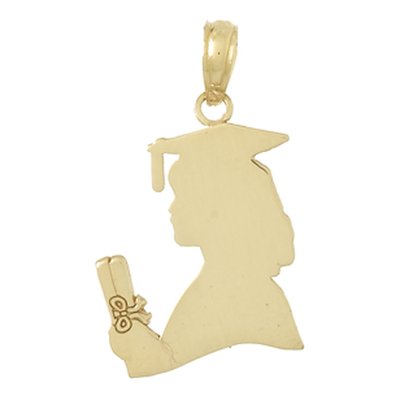 10K Yellow Gold Graduation Girl Pendant – view 4