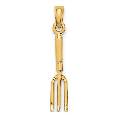 10K Yellow Gold 3-D Fork Garden Tool Charm