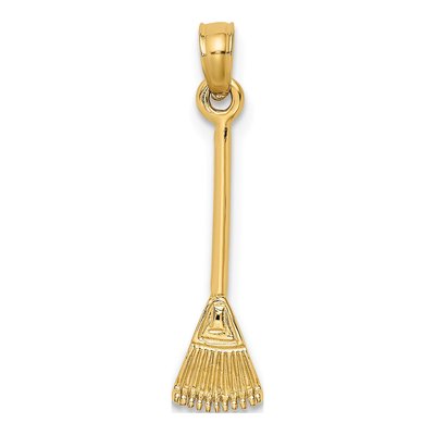 10K Yellow Gold 3D Leaf Rake Garden Charm
