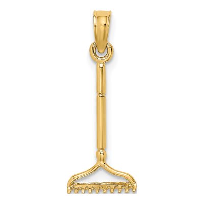 10K Yellow Gold 3D Garden Rake Pendant
