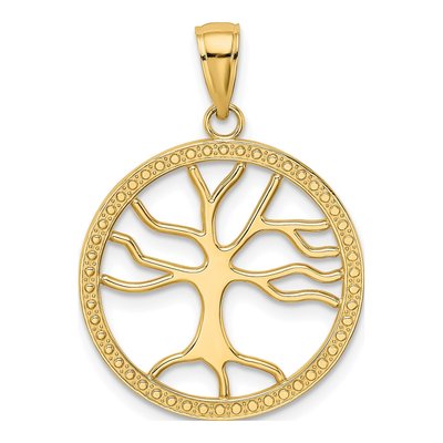 10K Yellow Gold Tree of Life Round Pendant