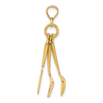 10K Yellow Gold 3D Knife Fork Spoon Charm – view 3