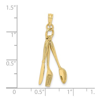 10K Yellow Gold 3D Knife Fork Spoon Charm – view 4