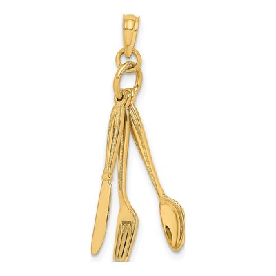 10K Yellow Gold 3D Knife Fork Spoon Charm
