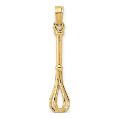 10K Yellow Gold 3D Whisk Pendant