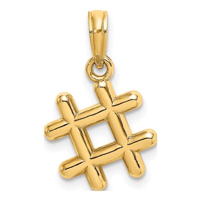10K Yellow Gold 3-D Hashtag Pendant