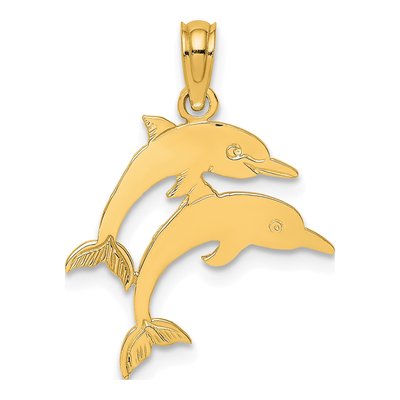 10K Yellow Gold Double Dolphins Charm