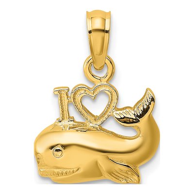 10K Yellow Gold I Heart Whales Pendant