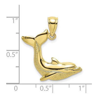 10K Yellow Gold Textured Dolphin Pendant – view 4
