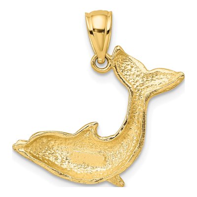 10K Yellow Gold Textured Dolphin Pendant – view 5