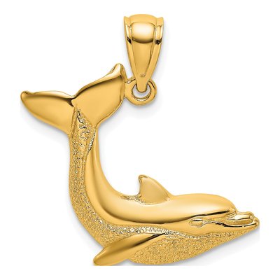 10K Yellow Gold Textured Dolphin Pendant