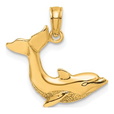 10K Yellow Gold Textured Dolphin Pendant