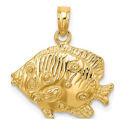 10K Yellow Gold Butterfly Fish Pendant