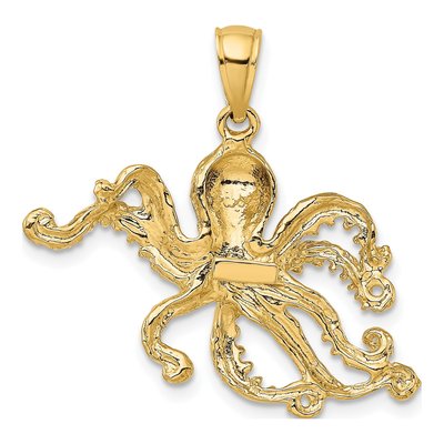 10K Yellow Gold Textured Octopus Pendant – view 5