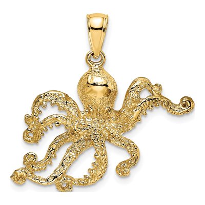10K Yellow Gold Textured Octopus Pendant