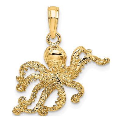 10K Yellow Gold Textured Octopus Pendant