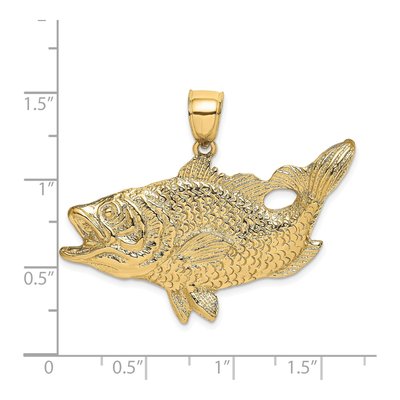 10K Yellow Gold Large Bass Fish Pendant – view 4
