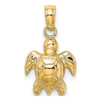 10K Yellow Gold Mini Sea Turtle Pendant