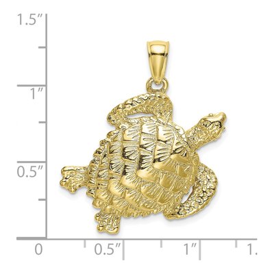 10K Yellow Gold Textured Sea Turtle Charm – view 4