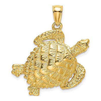 10K Yellow Gold Textured Sea Turtle Charm