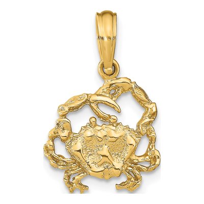 10K Yellow Gold Textured Crab Charm