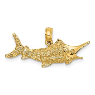 10K Yellow Gold Textured Marlin Fish Charm