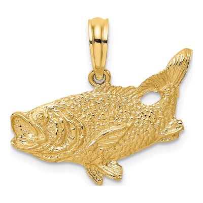 10K Yellow Gold Bass Fish Pendant