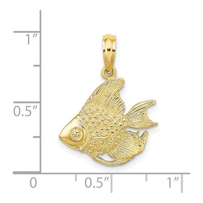 10K Yellow Gold Textured Angel Fish Pendant – view 4