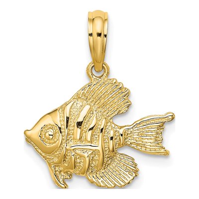 10K Yellow Gold Engraved Fish Pendant
