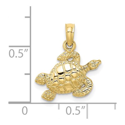 10K Yellow Gold Textured Sea Turtle Charm – view 4