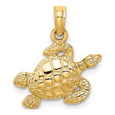 10K Yellow Gold Textured Sea Turtle Charm