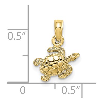 10K Yellow Gold Textured Sea Turtle Charm – view 4