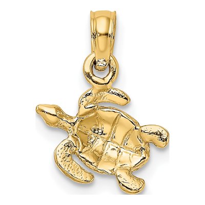 10K Yellow Gold Textured Sea Turtle Charm – view 5