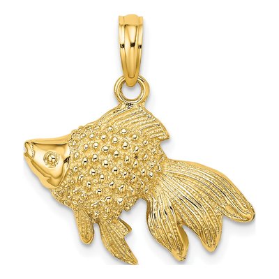 10K Yellow Gold Textured Fish Pendant