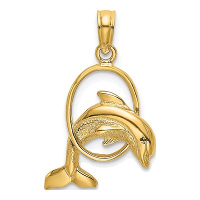 10K Yellow Gold Dolphin Jumping Through Hoop Charm