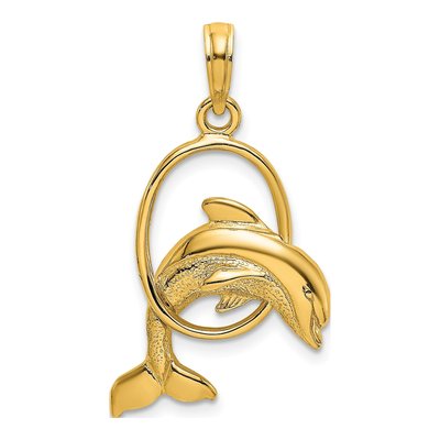 10K Yellow Gold Dolphin Jumping Through Hoop Charm